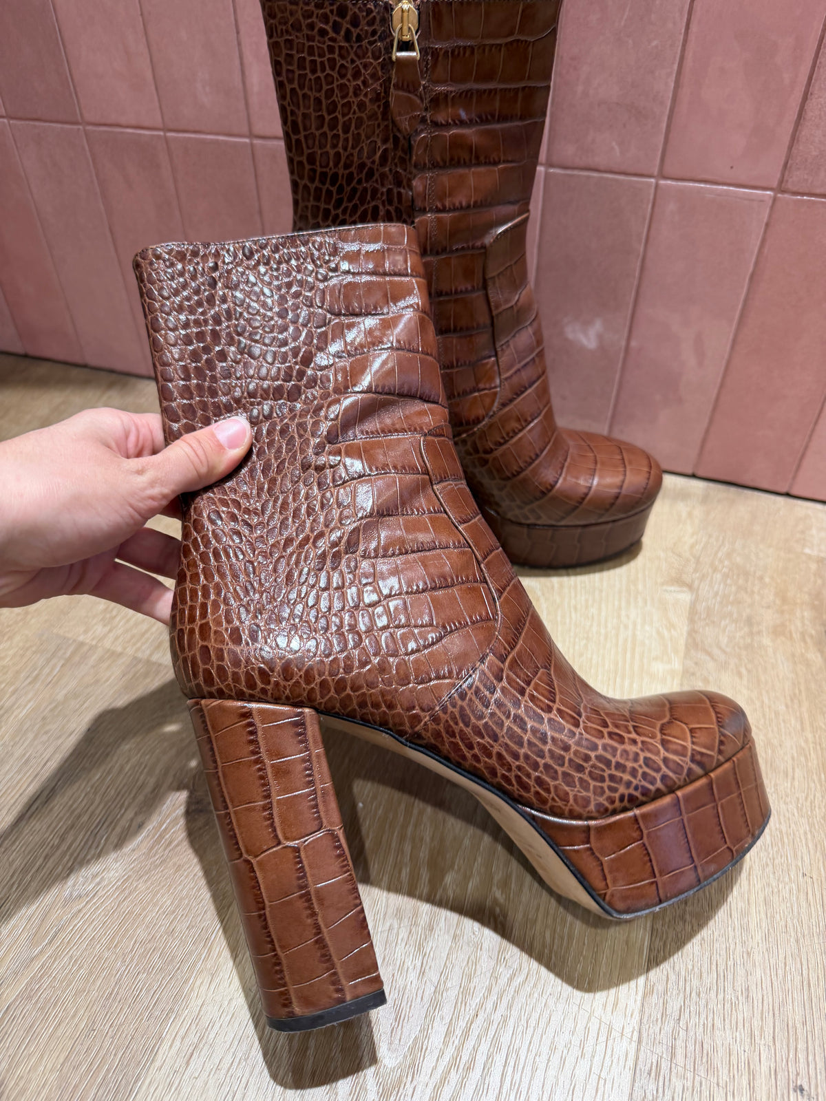 Bottines à talons marron croco Paris Texas T.39 15/09