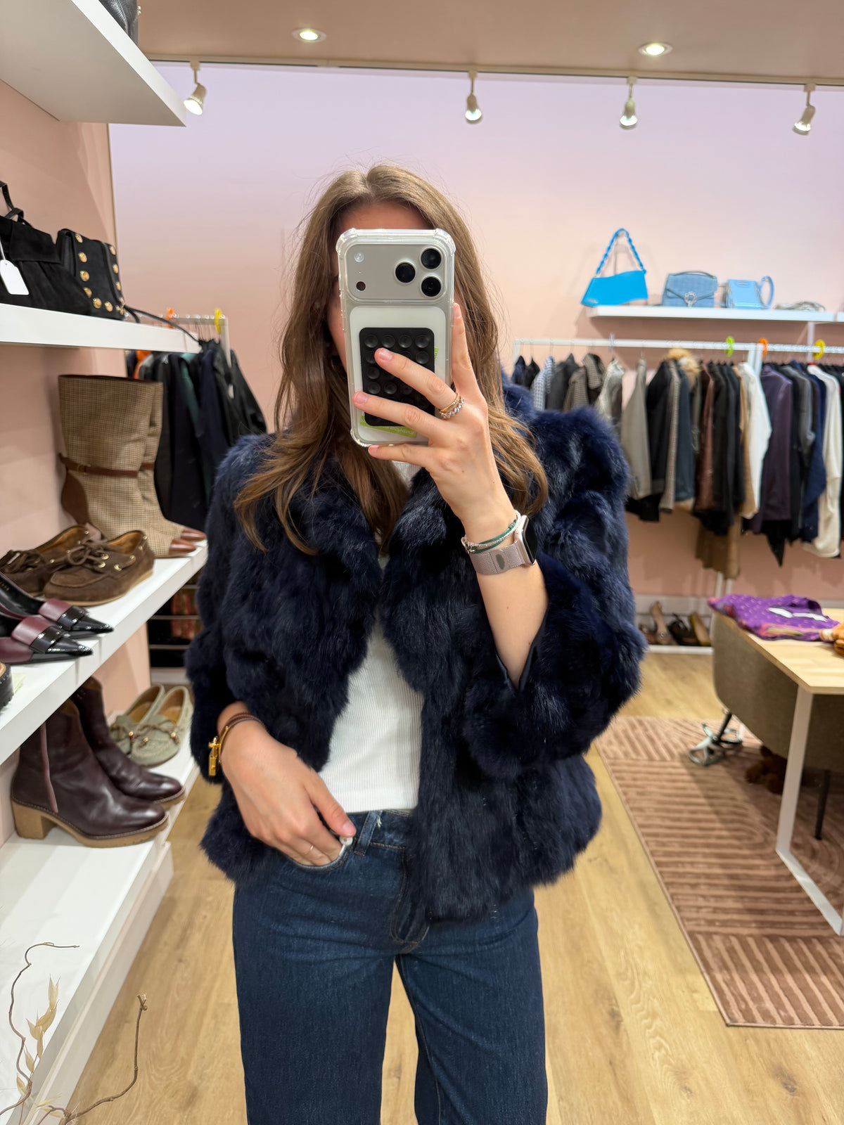 Veste courte en fourrure de lapin - T.S 04/09