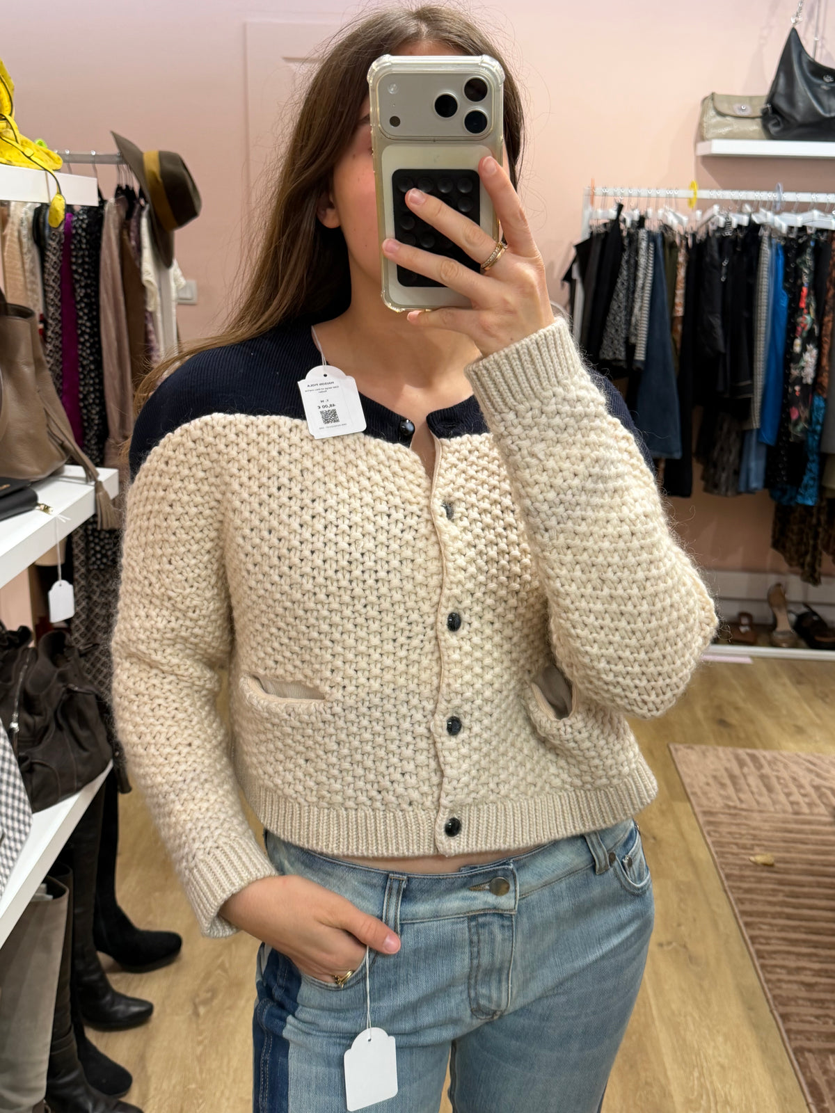 Gilet beige et bleu marine Rodier T.M 22/10