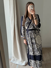 Sud Express Beige et bleu marine Robe longue T.L