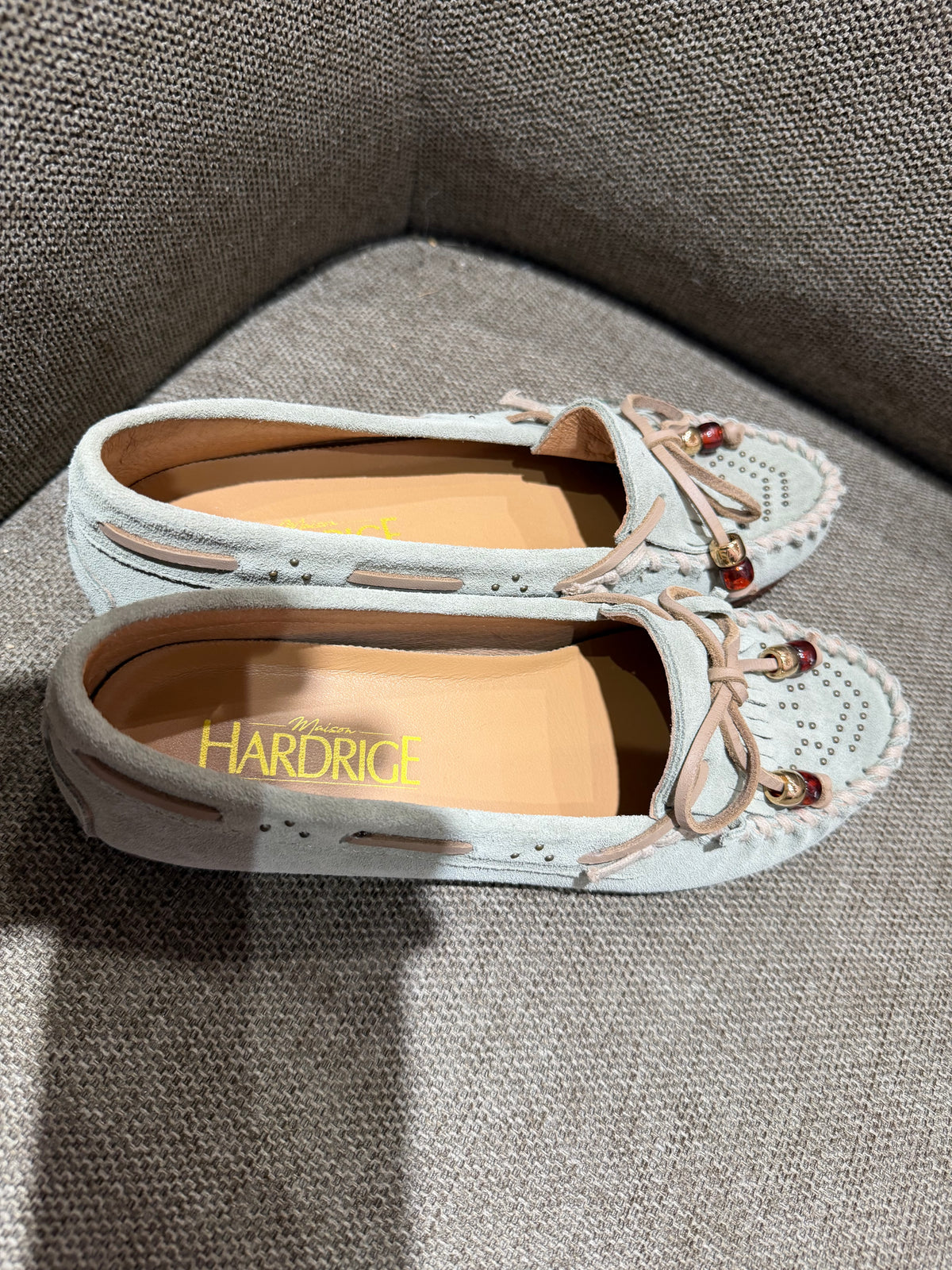 Hardrige Mocassins en daim vert d'eau T.37 05/09