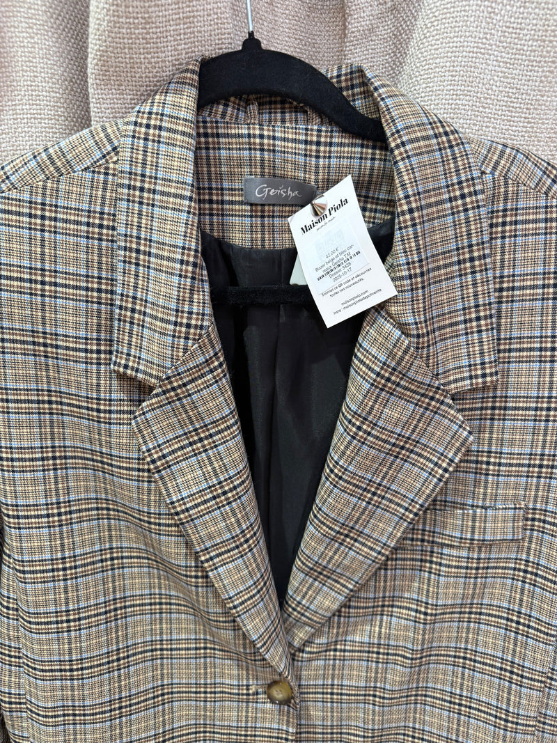 Blazer beige et bleu carreaux Geisha T.M