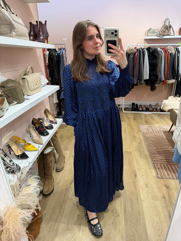 Robe longue claudie Pierlot carrée noire et bleue T.36 21/09
