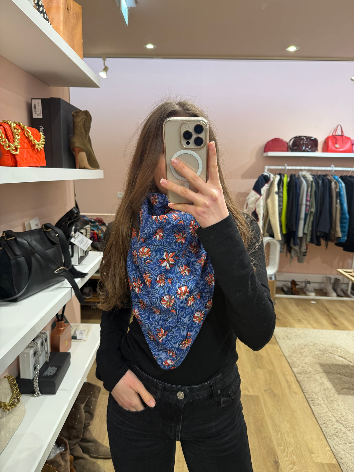 One Step - Foulard bordeaux détails bleu - TU