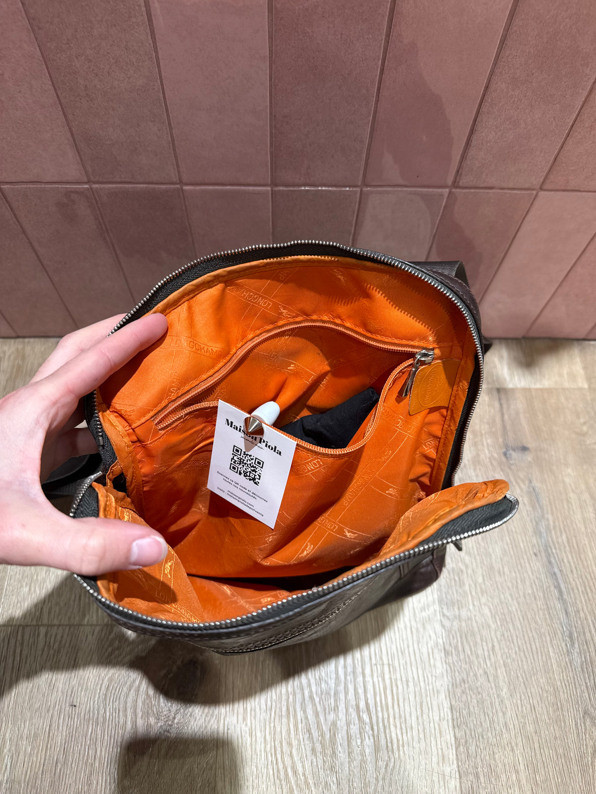 Pochette en cuir Longchamp marron