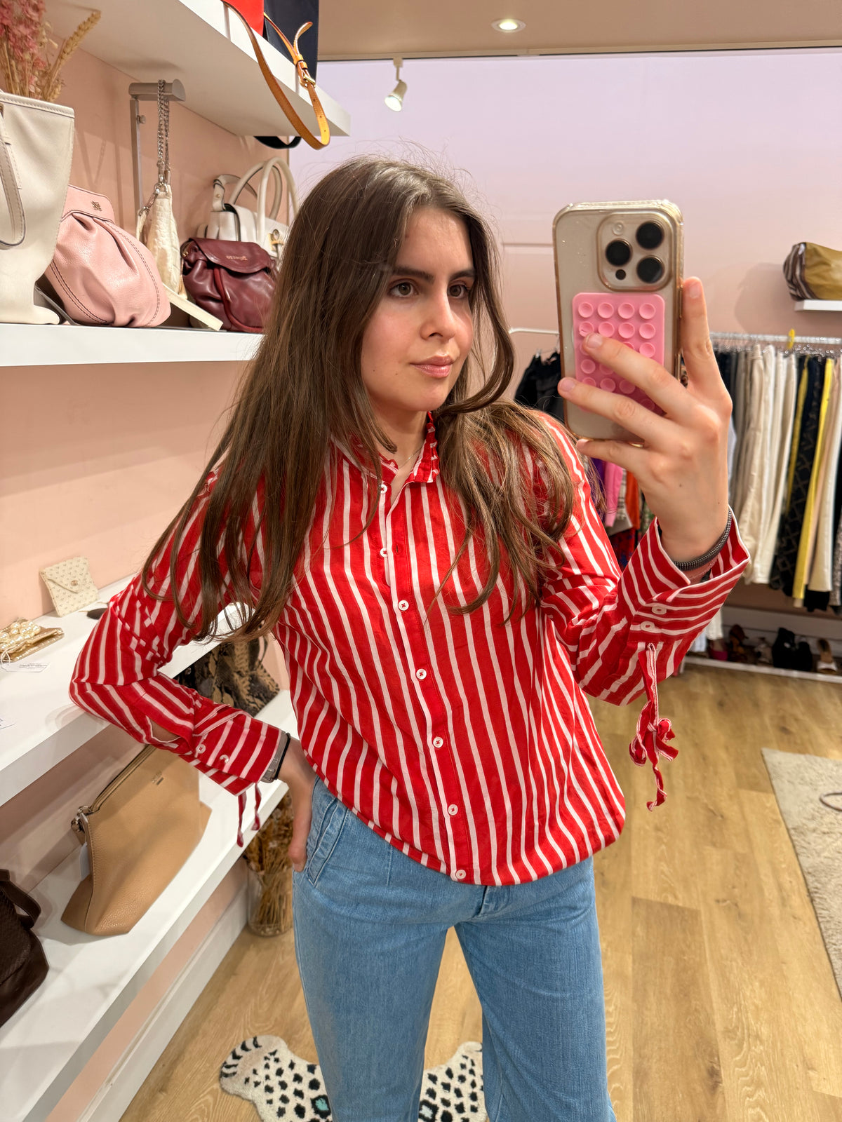 Blouse rouge et blanc rayures T.S 01/07