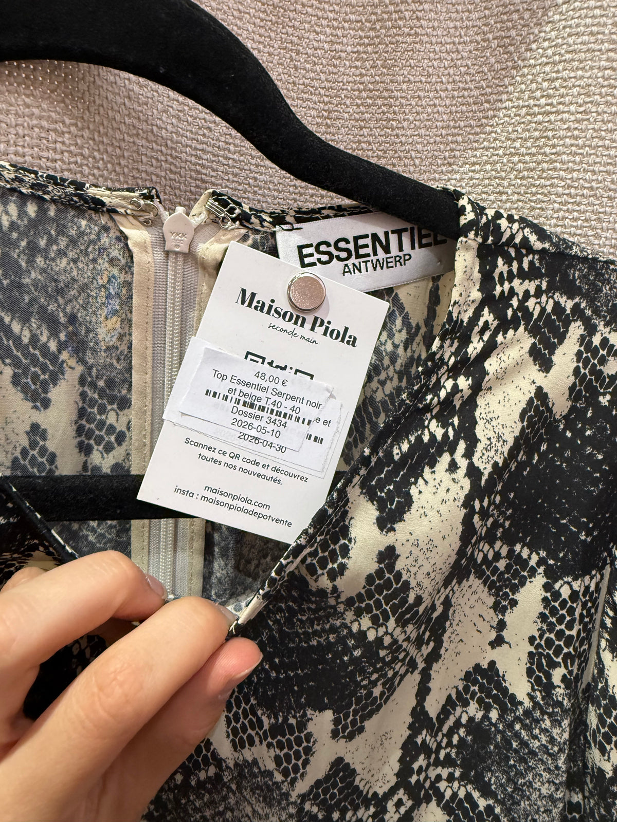 Top Essentiel Serpent noir et beige T.40 08/06