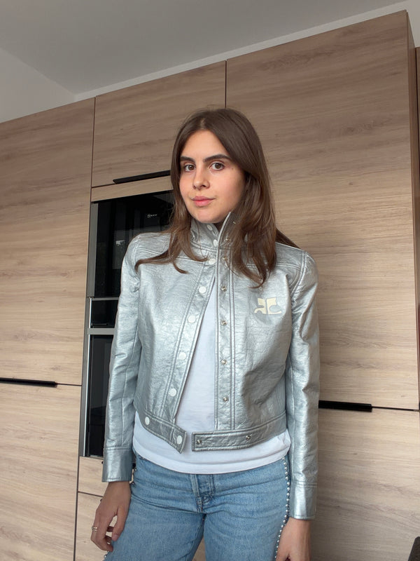Veste en cuir Courrèges T.38 argenté 15/08