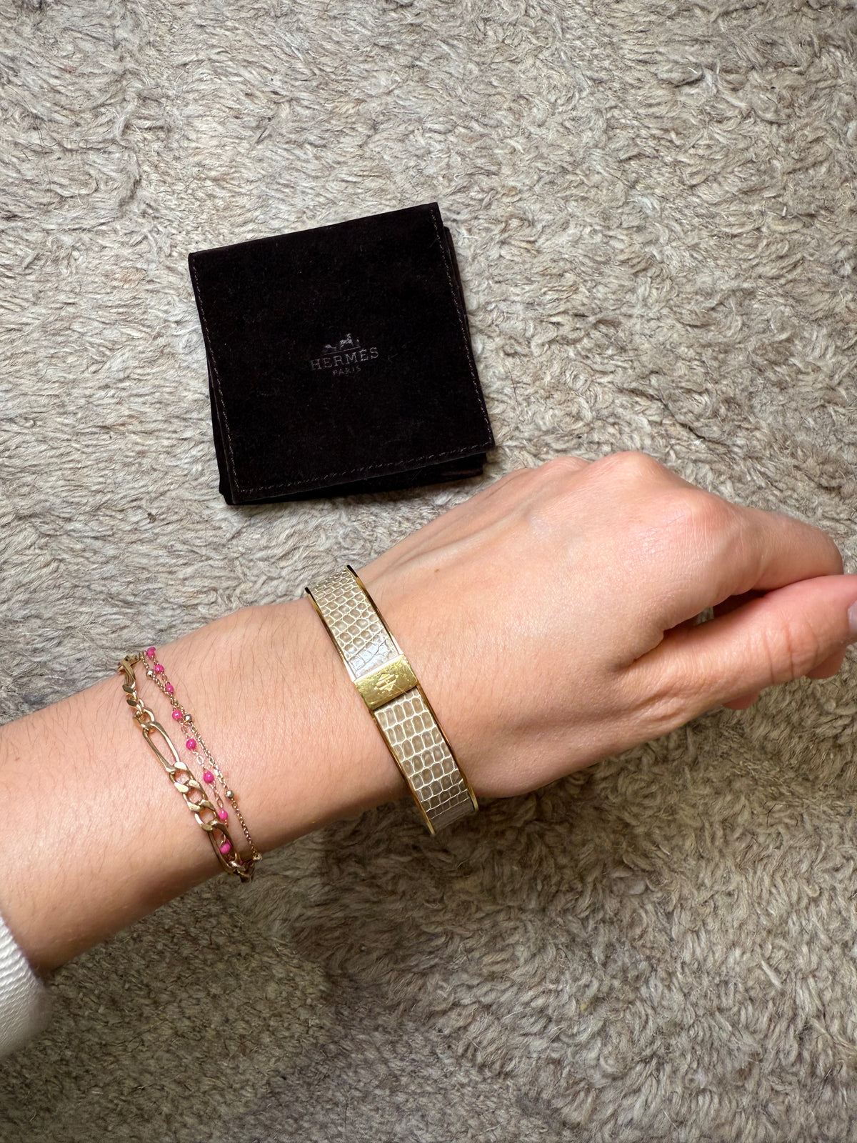Bracelet hermes lézard gris beige T.S
