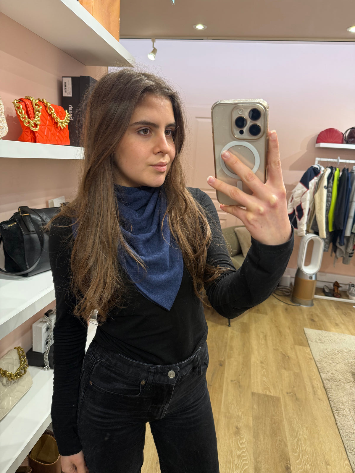 Cecil - Foulard uni bleu marine épais - TU