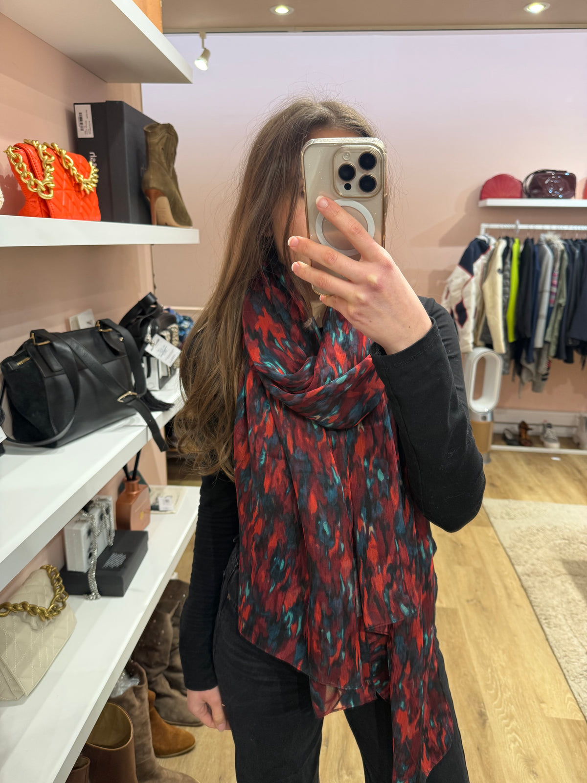 One Step - Foulard fin rouge/vert - TU