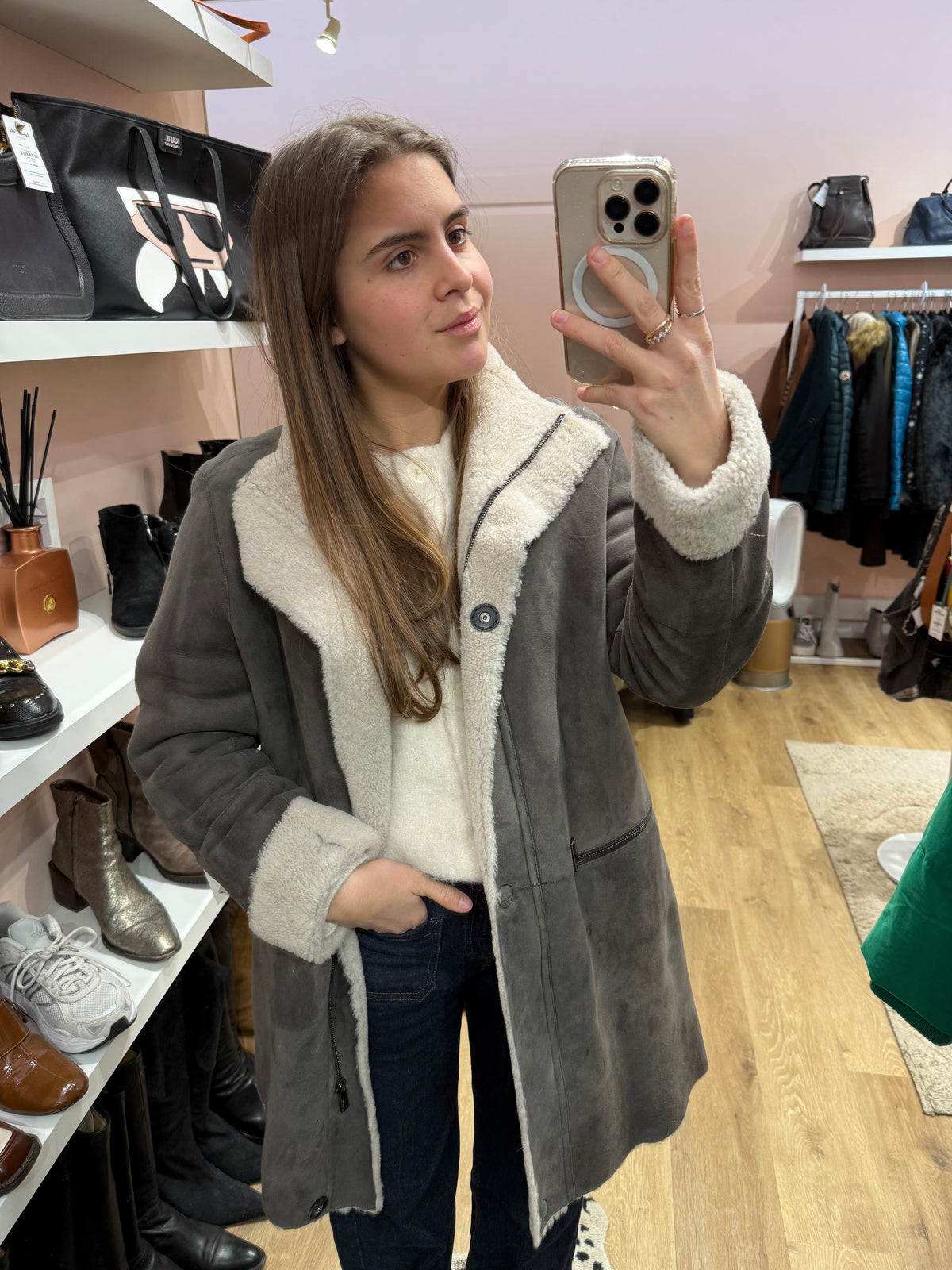 Veste en peau laine Weill grise T.40