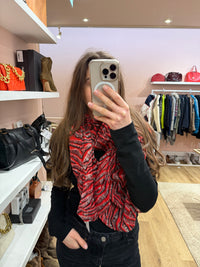 One Step - Foulard rouge détails feuille noire - TU