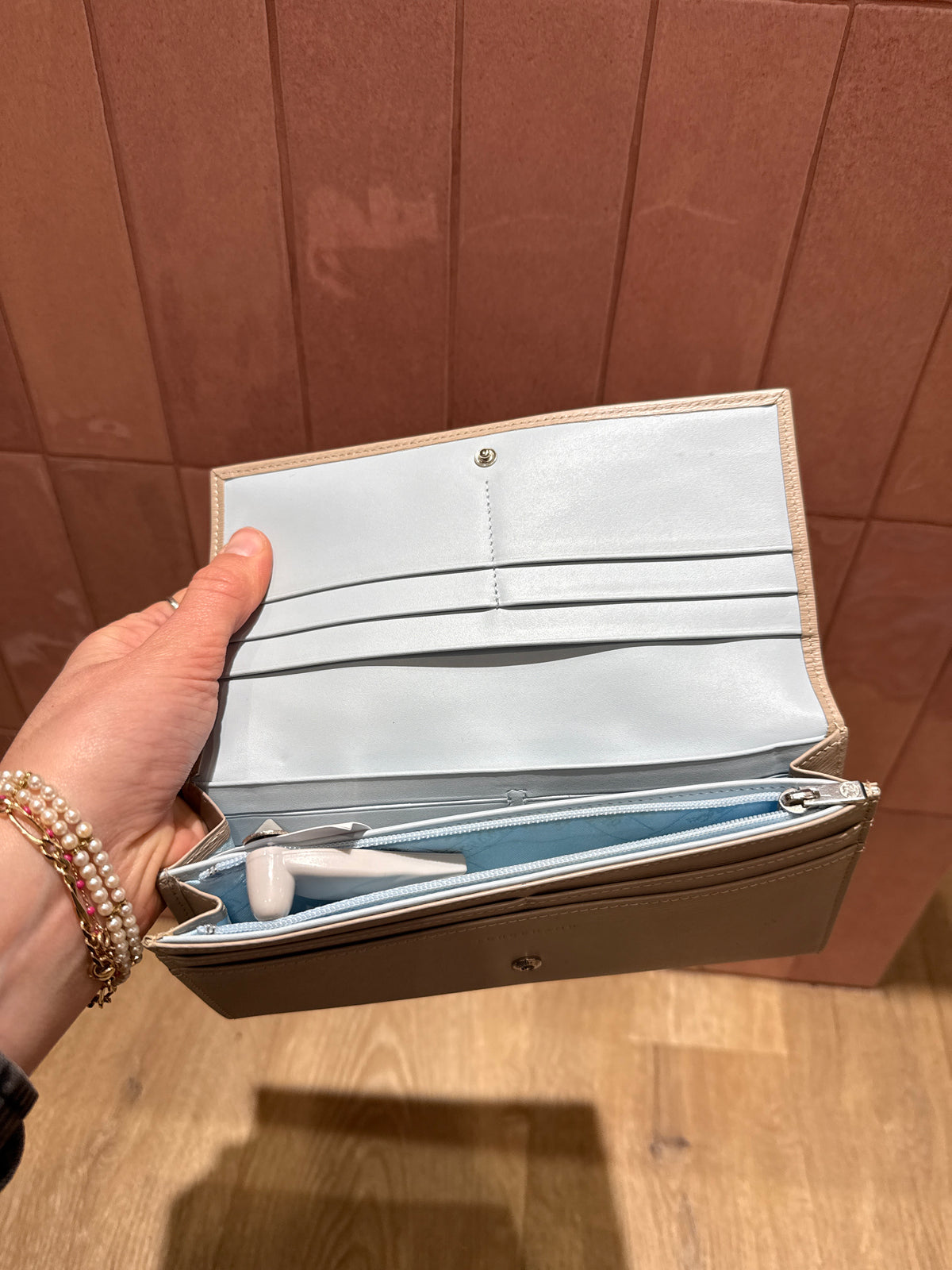 Portefeuille beige Longchamp cuir