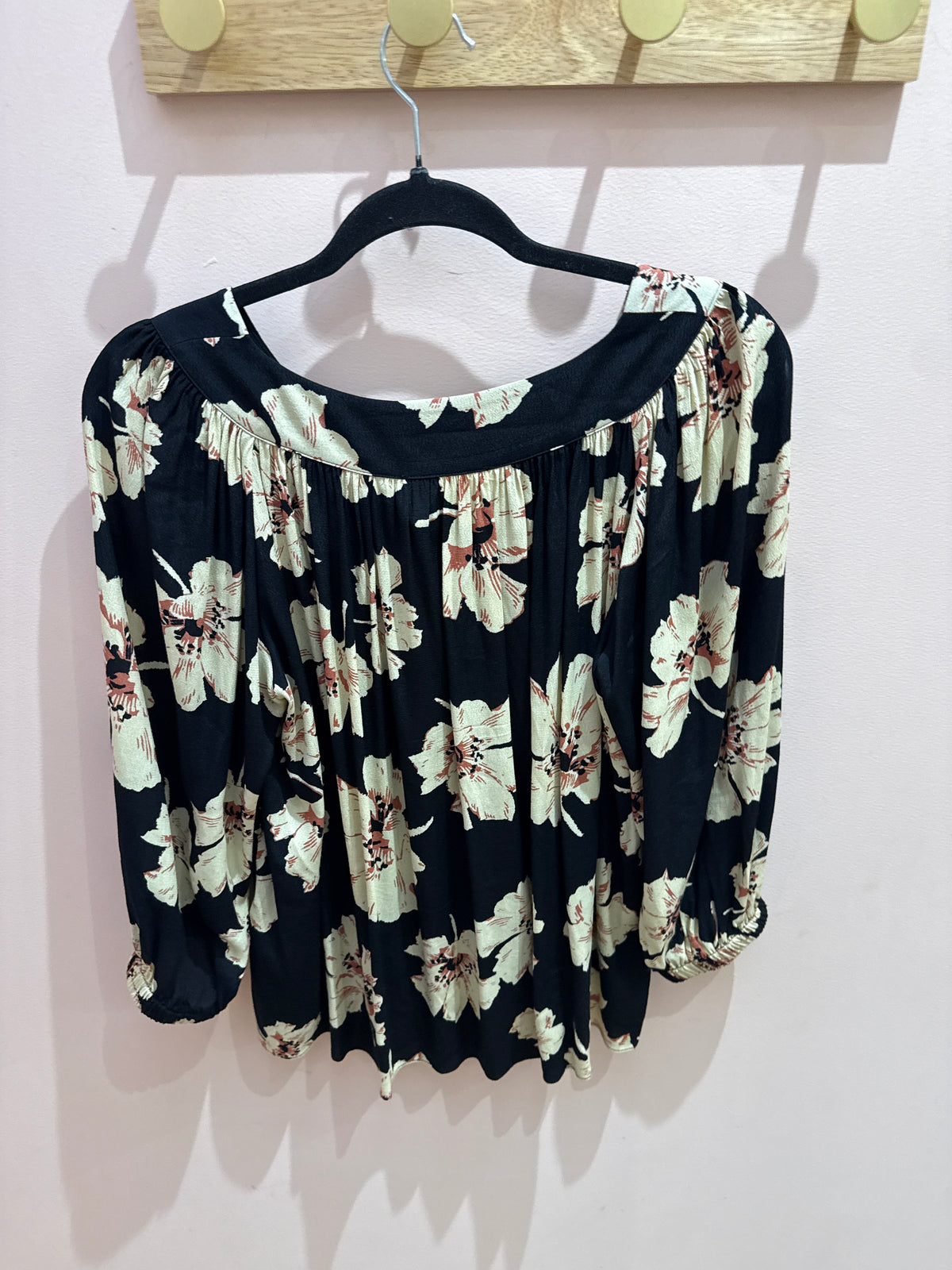 Ba&sh Blouse noire fleurs beige T.S/M