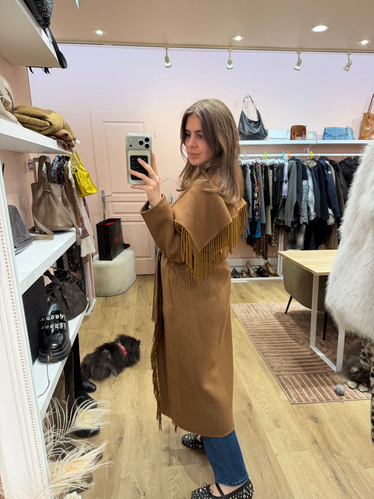 Manteau long marron à franges en laine Hôtel Particulier T.M/L 22/10