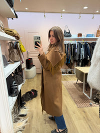 Manteau long marron à franges en laine Hôtel Particulier T.M/L 22/10