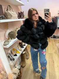 Veste noire en fourrure de renard - T.M 19/09
