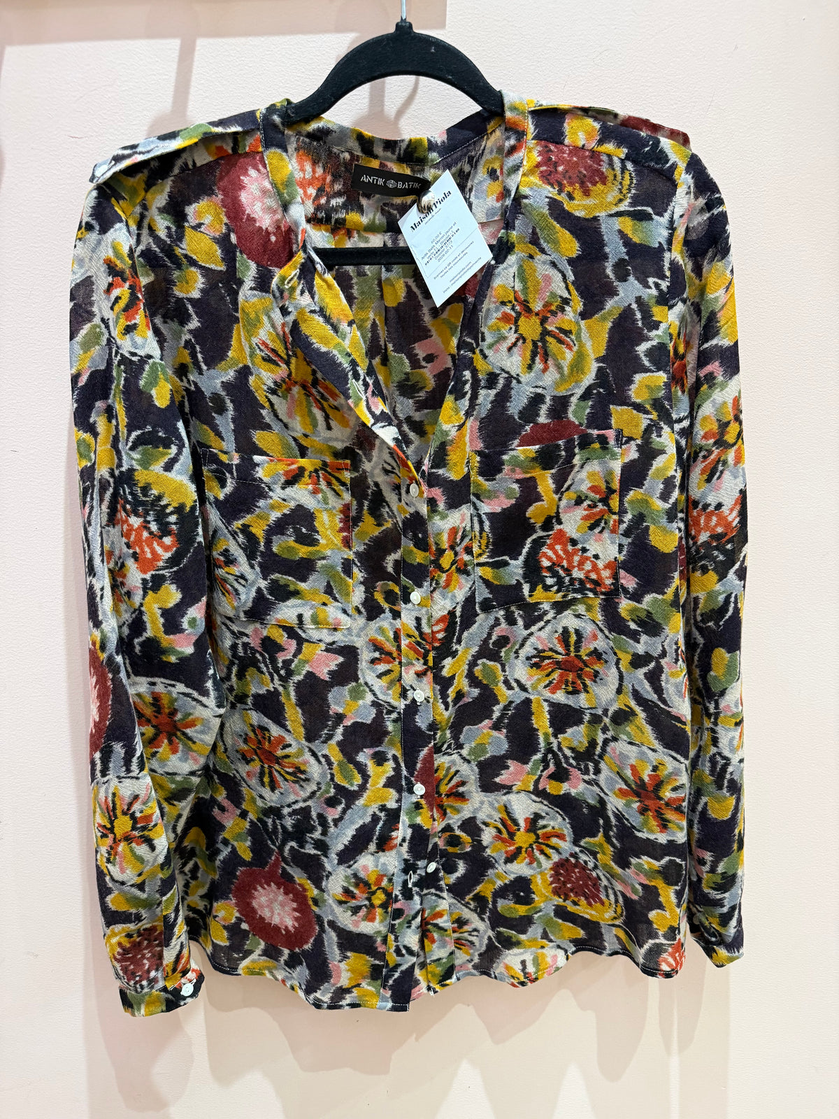 Antik Batik Marron jaune et verte T.L - Blouse