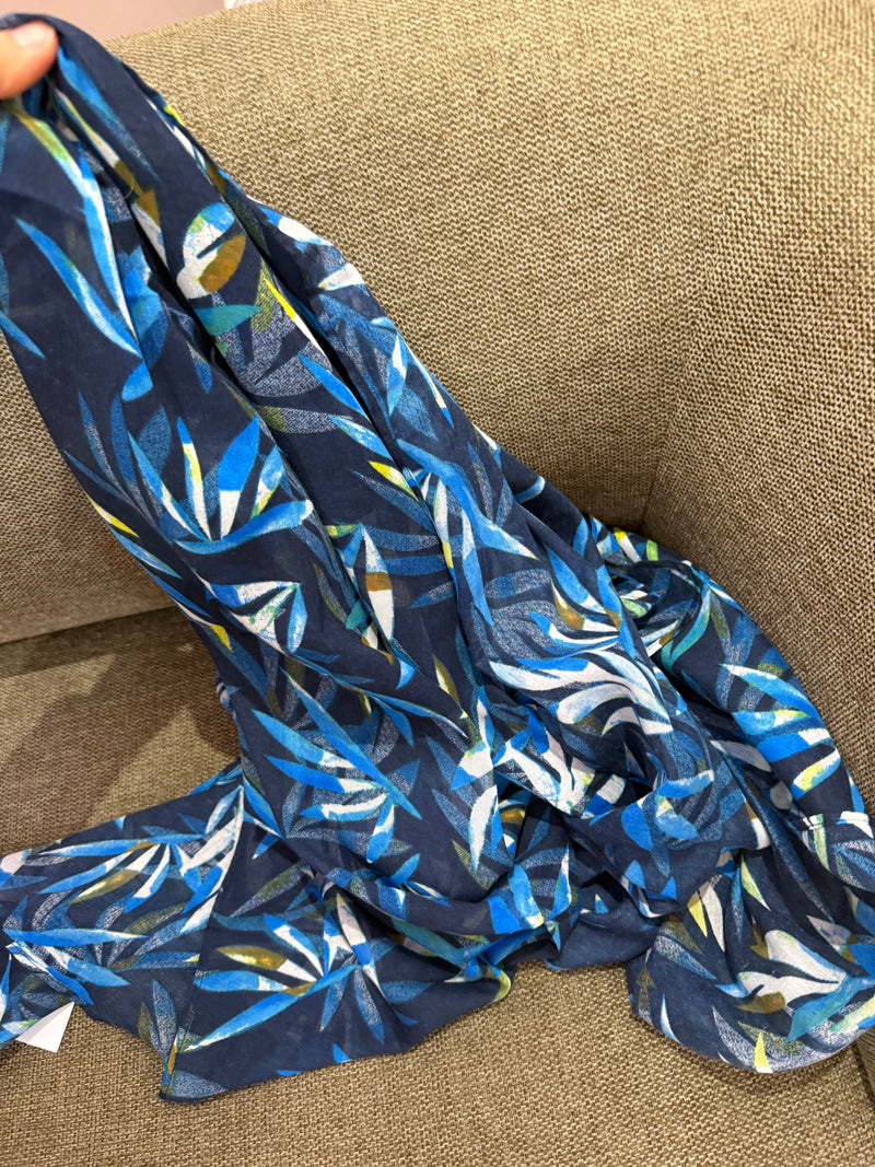 One Step - Foulard bleu feuille verte - TU