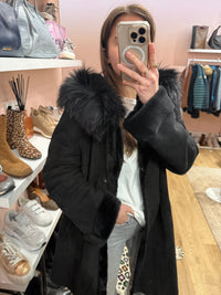 Veste en peau noire longue Rizal T.XL