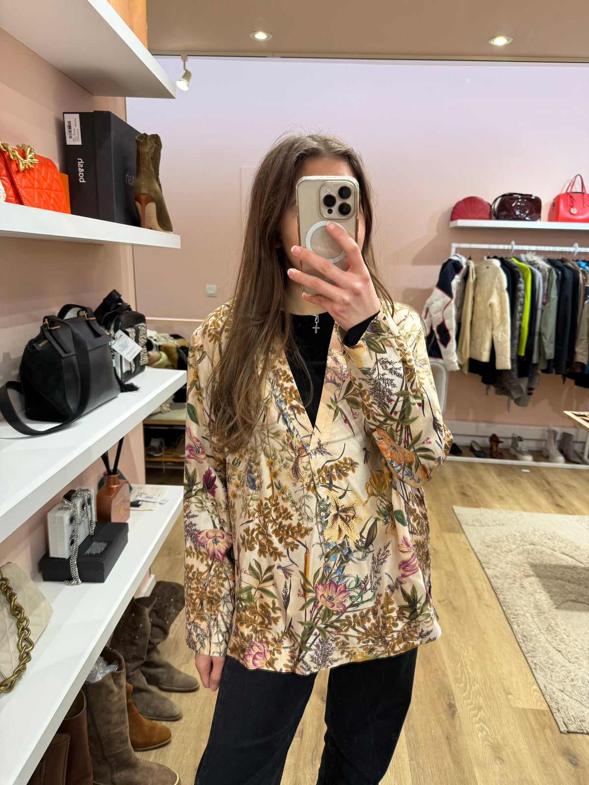 Chemise rose soie Momoni T.44