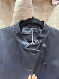 Veste en cuir cintrée bleu nuit Comptoir des Cotonniers T.36 04/10