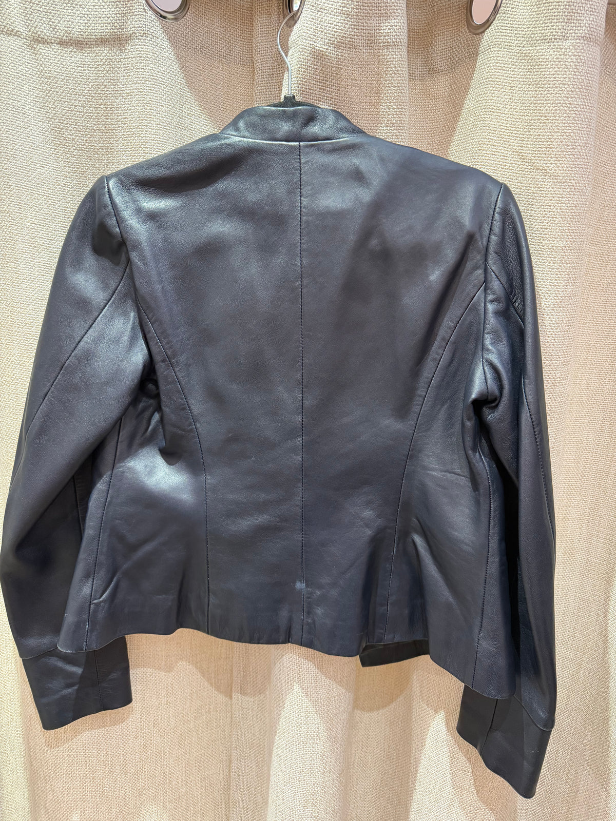 Veste en cuir cintrée bleu nuit Comptoir des Cotonniers T.36 04/10