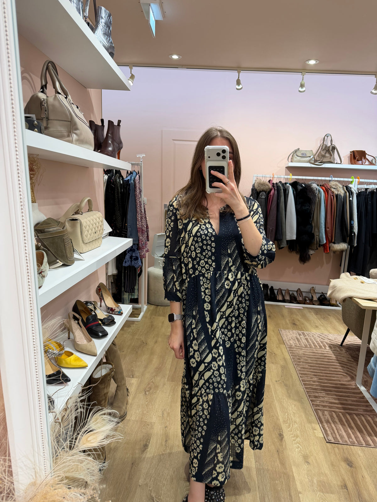 Robe Ba&sh longue bleu marine et beige T.S 21/09
