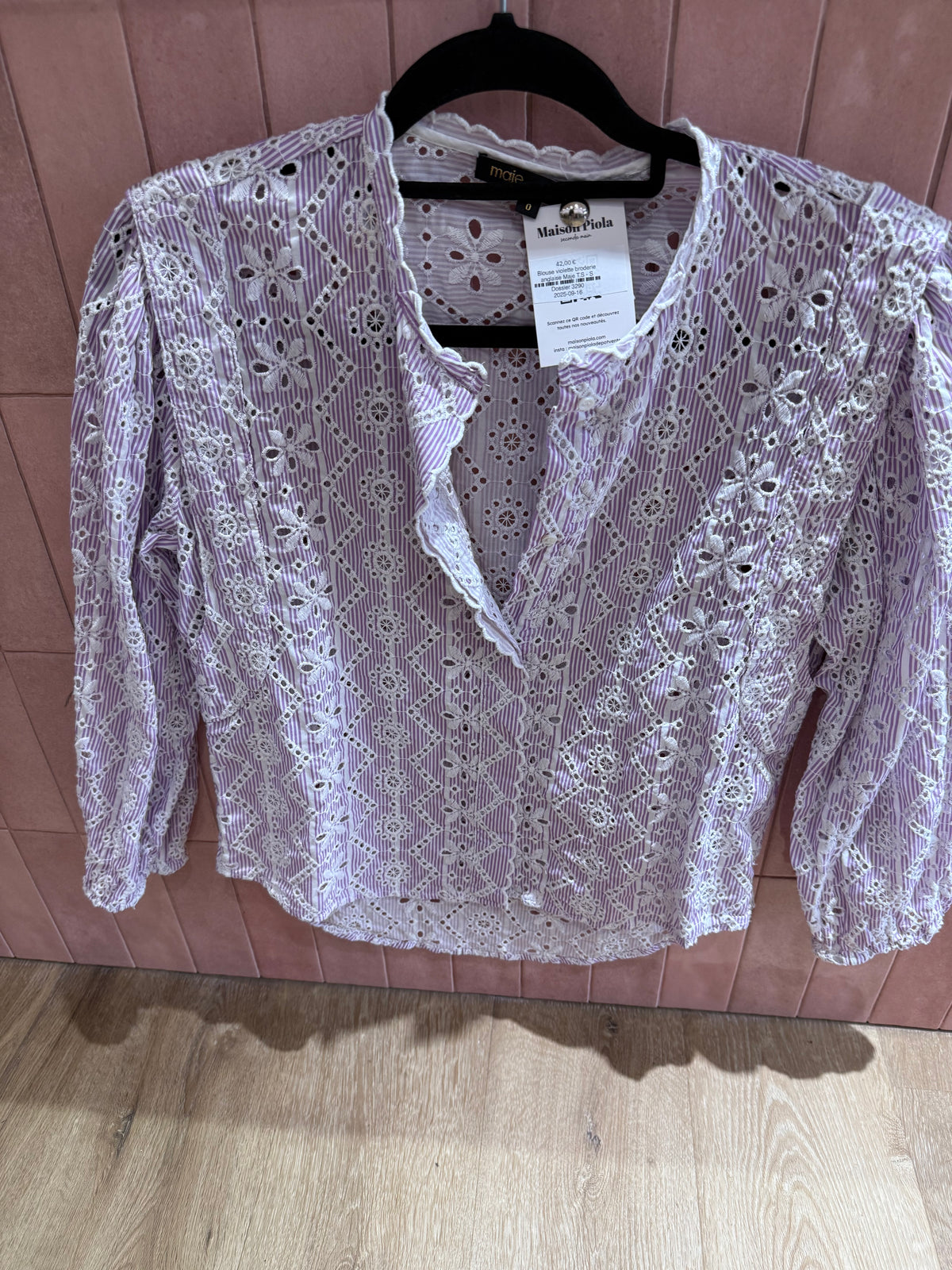 Blouse violette broderie anglaise Maje T.S