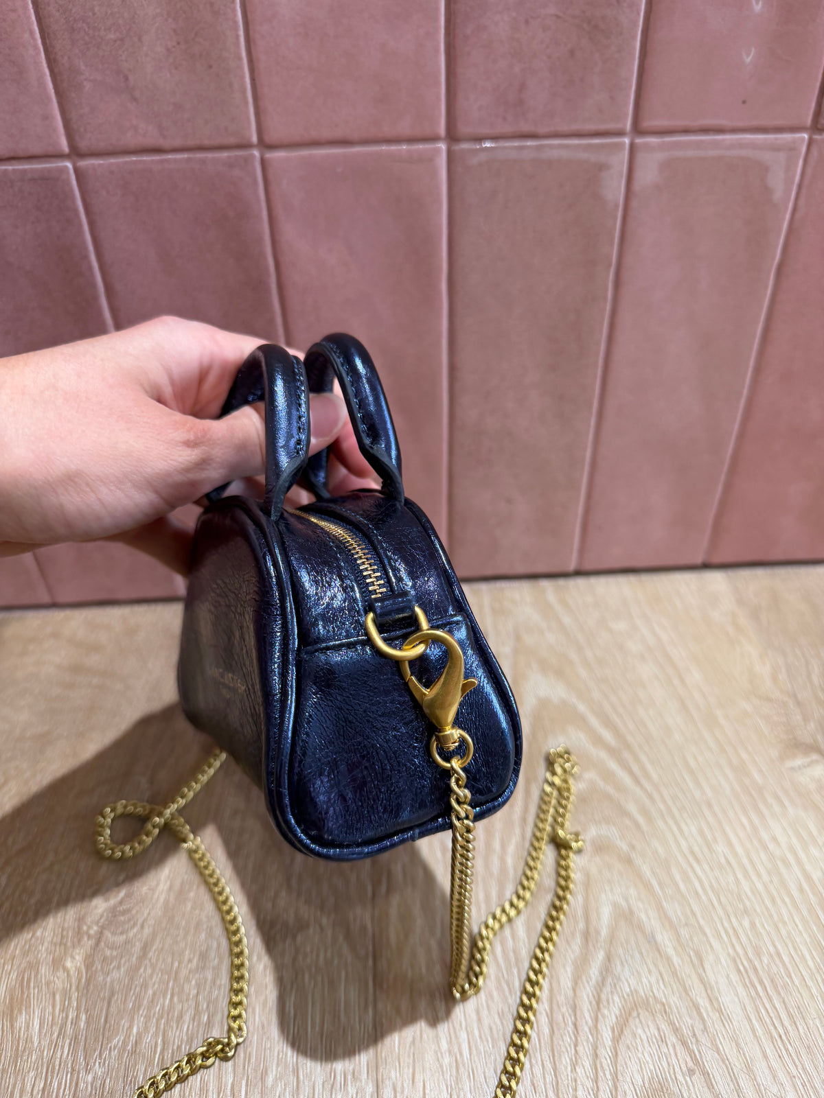 Sac en cuir bleu et argenté Lancaster T.TU 20/09