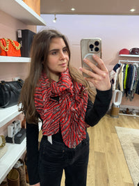 One Step - Foulard rouge détails feuille noire - TU