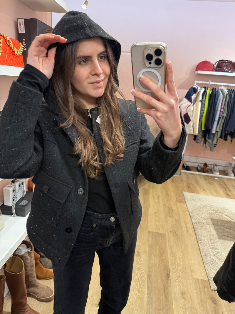 One Step Veste capuche Noire chiné T.S