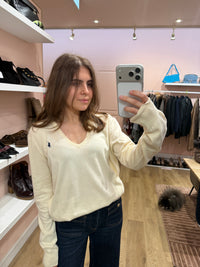 Ralph Lauren - Pull crème manches longues en coton - T.L 07/09