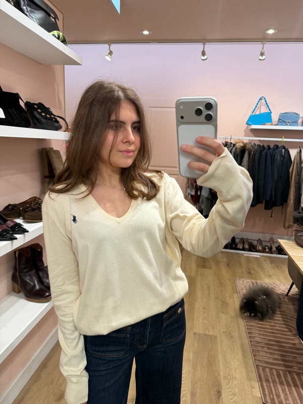 Ralph Lauren - Pull crème manches longues en coton - T.L 07/09