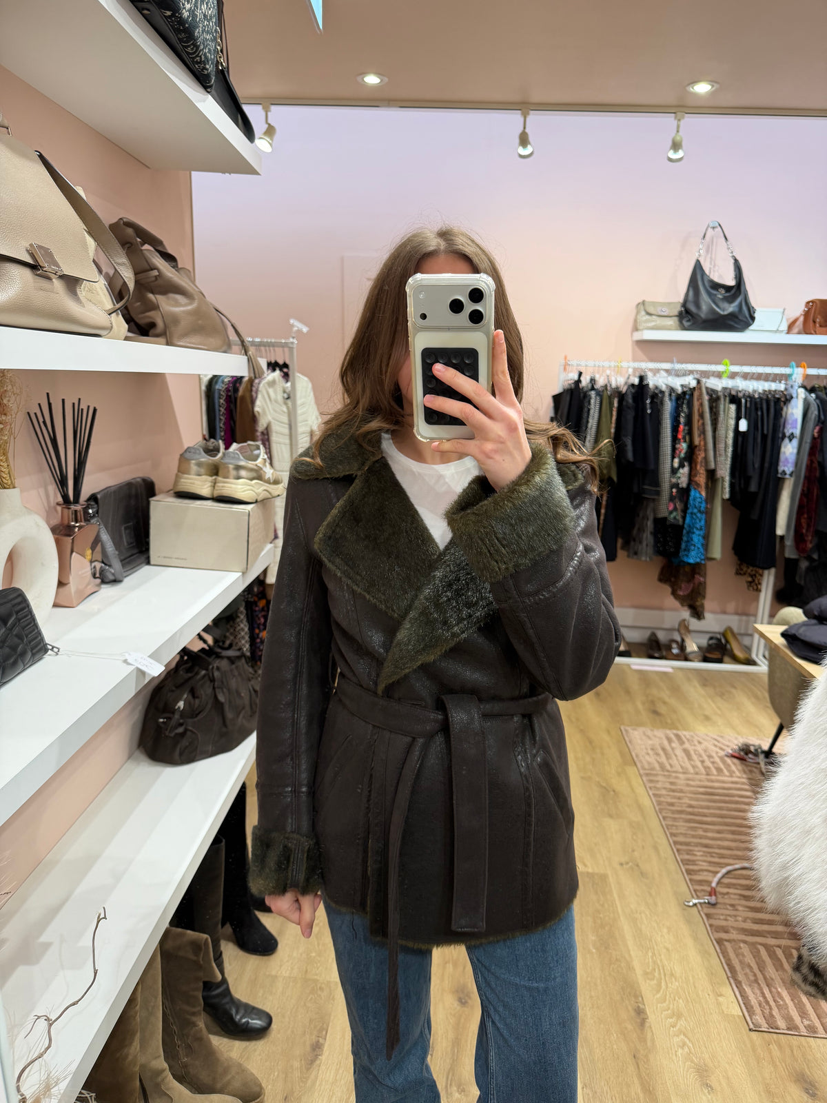 Veste marron effet peau lainé Gerard Darel 12/10