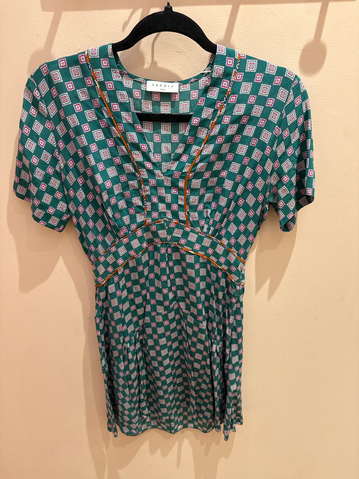 Sandro Robe vert foncé soie T.36