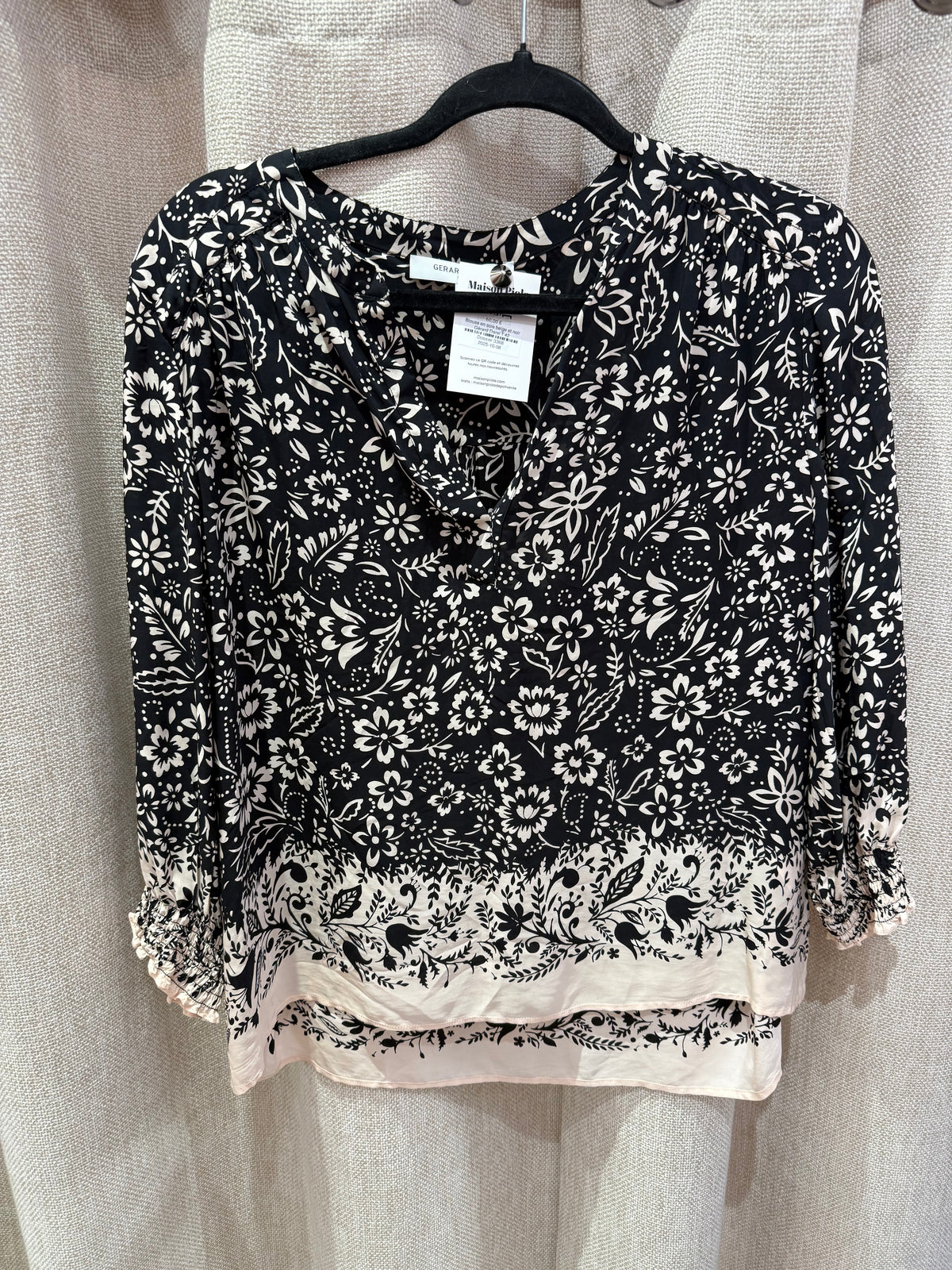 Blouse en soie beige et noir Gérard Darel T.42