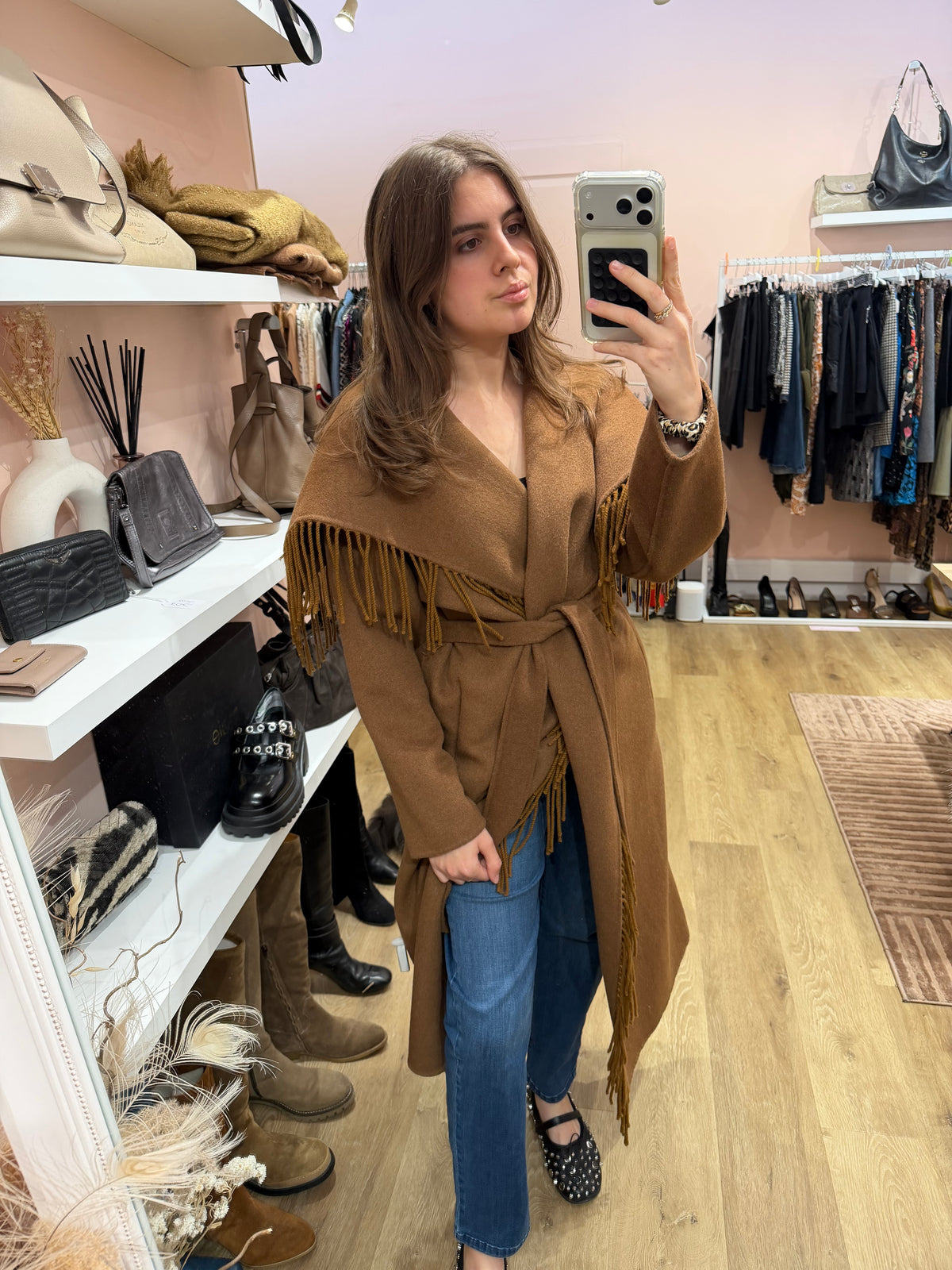 Manteau long marron à franges en laine Hôtel Particulier T.M/L 22/10