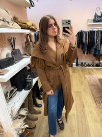 Manteau long marron à franges en laine Hôtel Particulier T.M/L 22/10