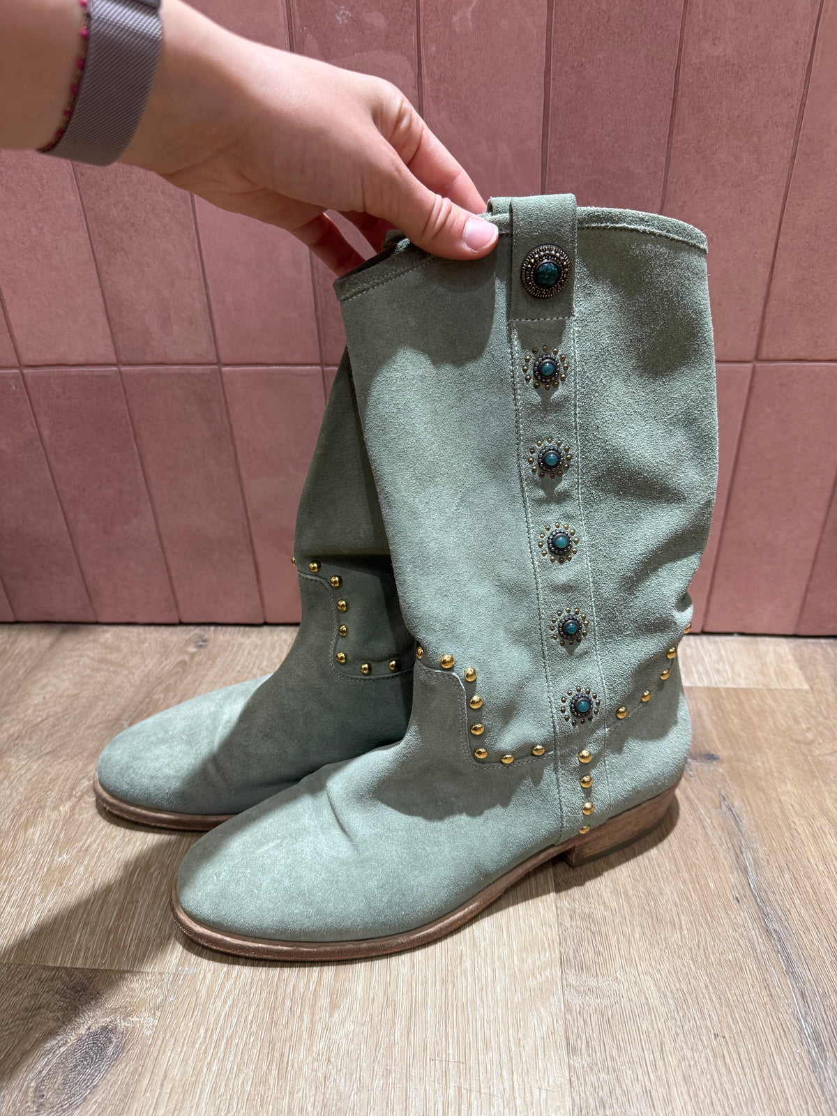 Bottines vertes en daim - vert - T.39/40 30/05