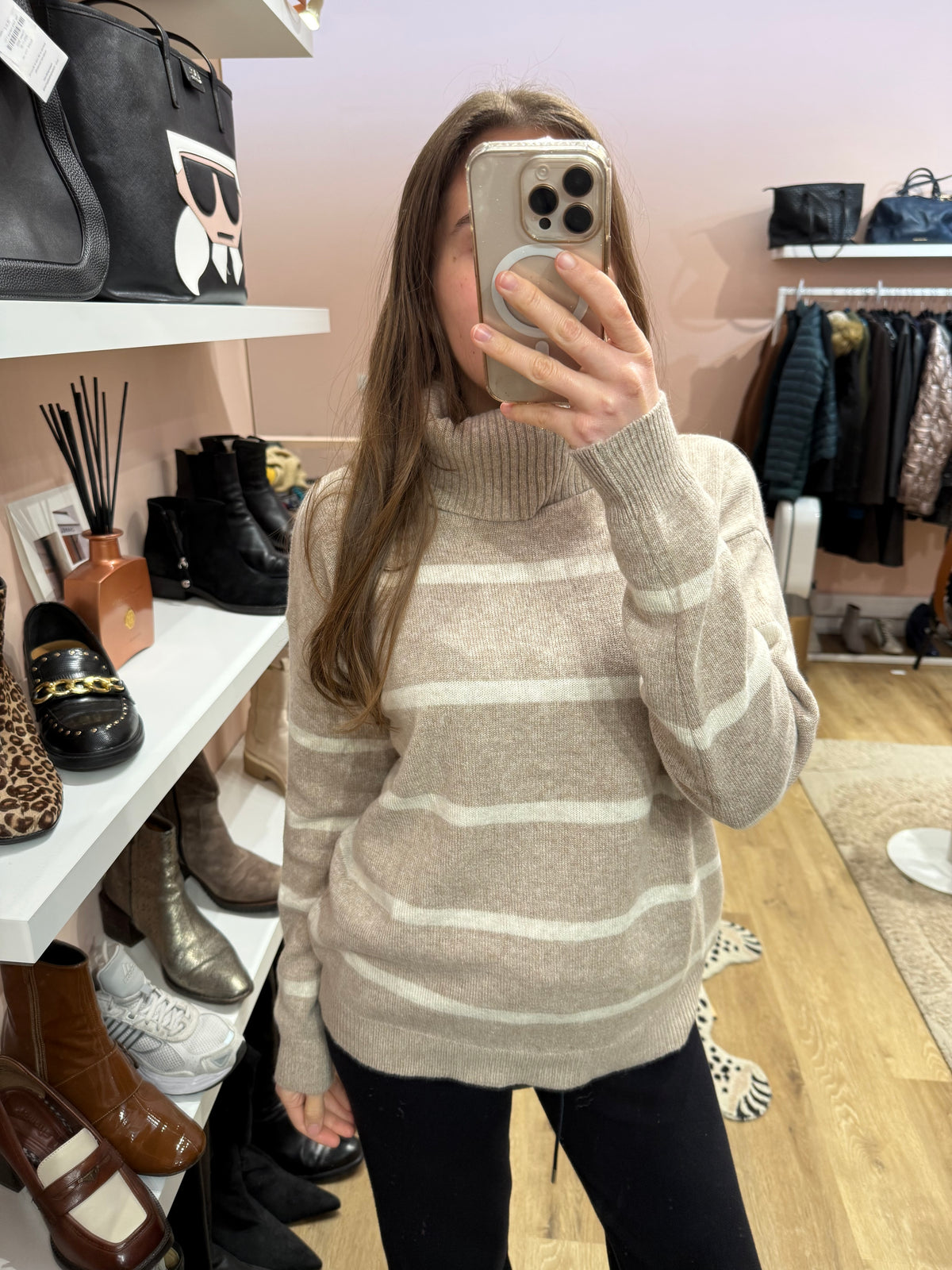 Pull beige rayures cachemire Italia (soie/laine) T.M