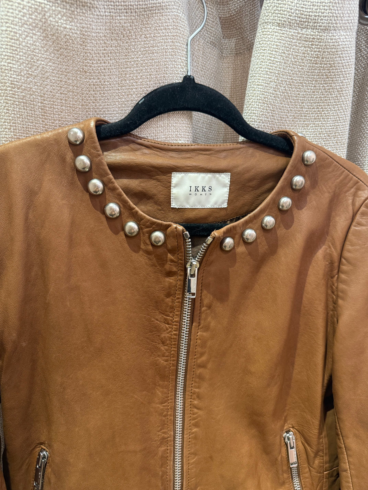 Veste en cuir camel clou - IKKS - T.42