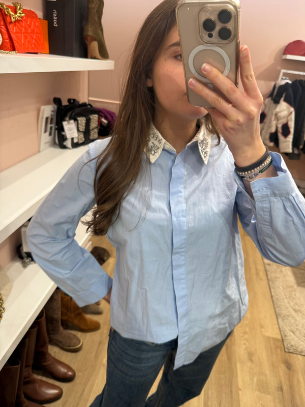 Chemise Claudie Pierlot bleu col strass T40