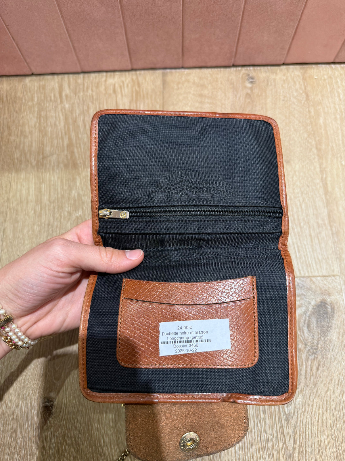 Pochette noire et marron Longchamp (petite)