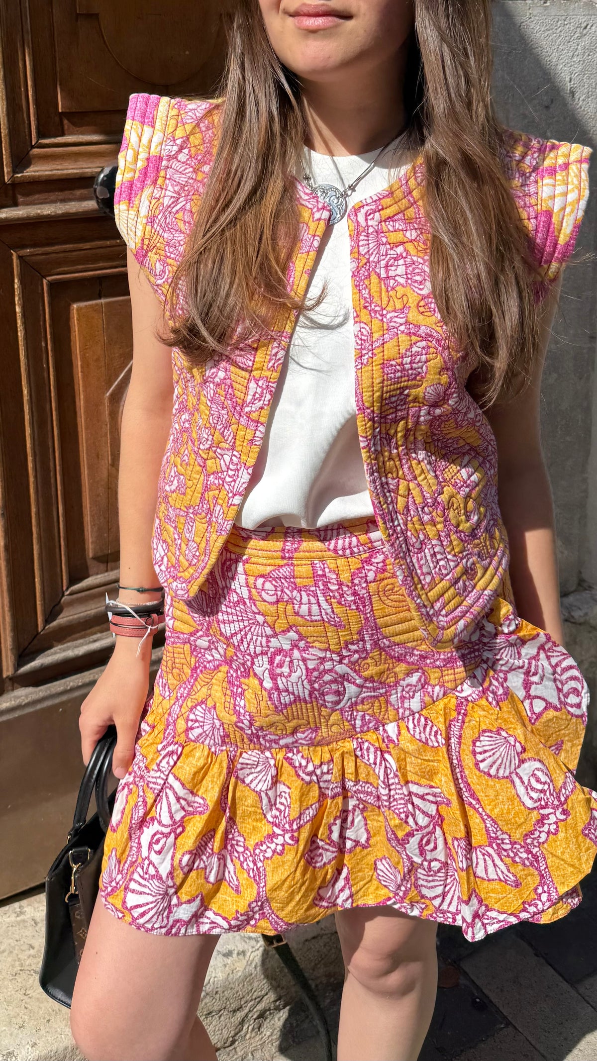 Claudie Pierlot Jupe jaune et rose T.38 17/06