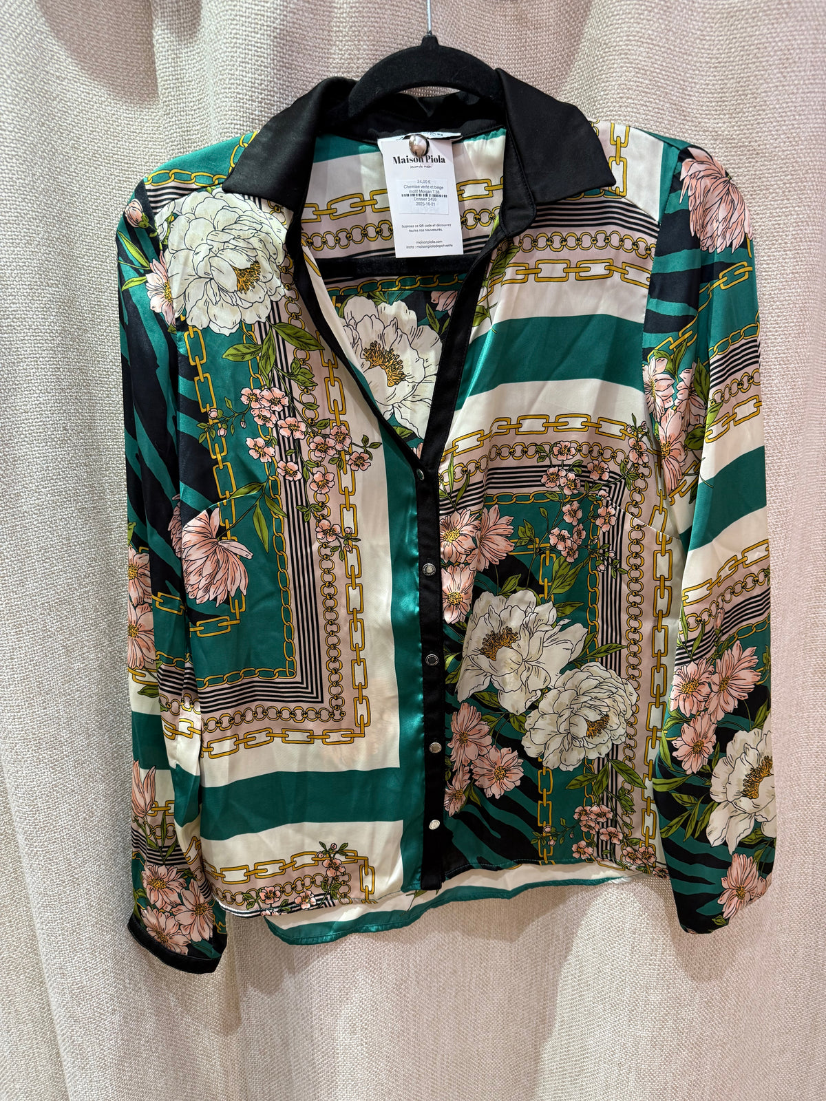 Chemise verte et beige motif Morgan T.38