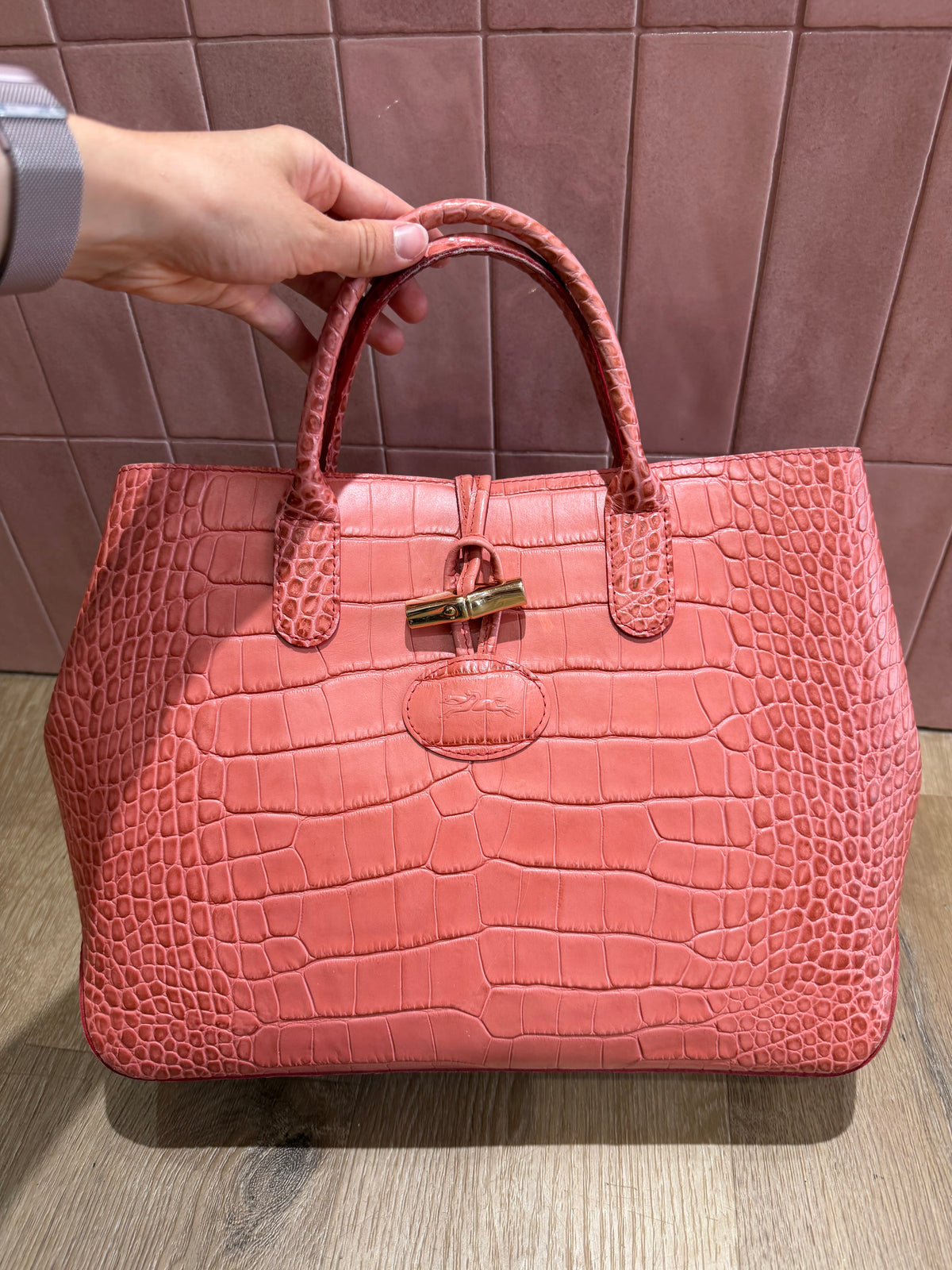 Sac rose Longchamp en cuir 07/08