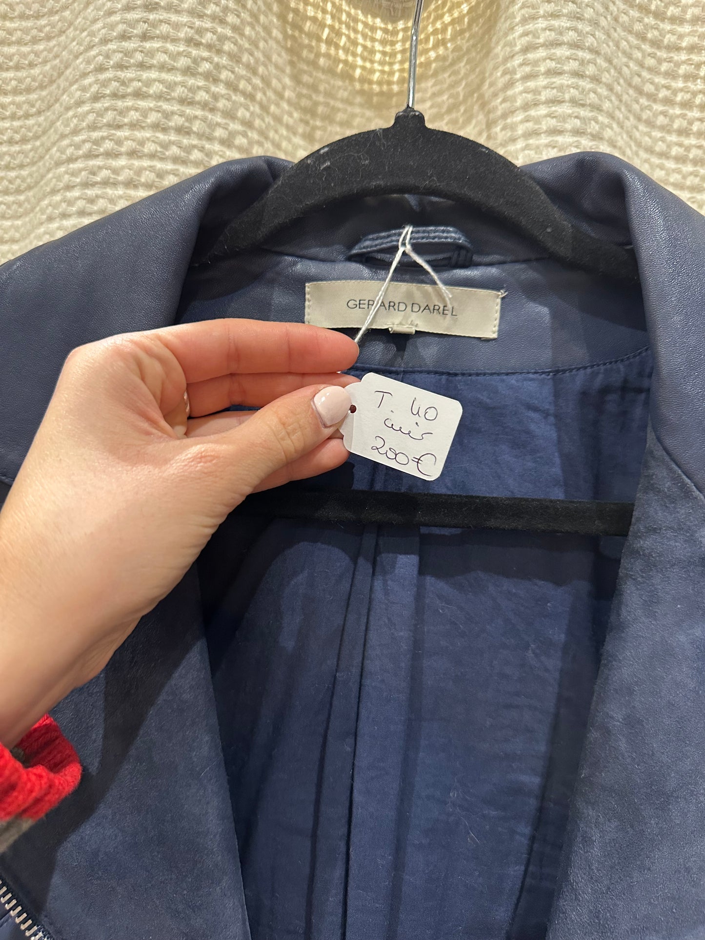 Veste perfecto cuir T.40 bleu Gérard Darel