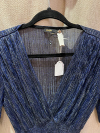Maje - Robe longue bleue à volants argentés, manches courtes - T.38 03/09